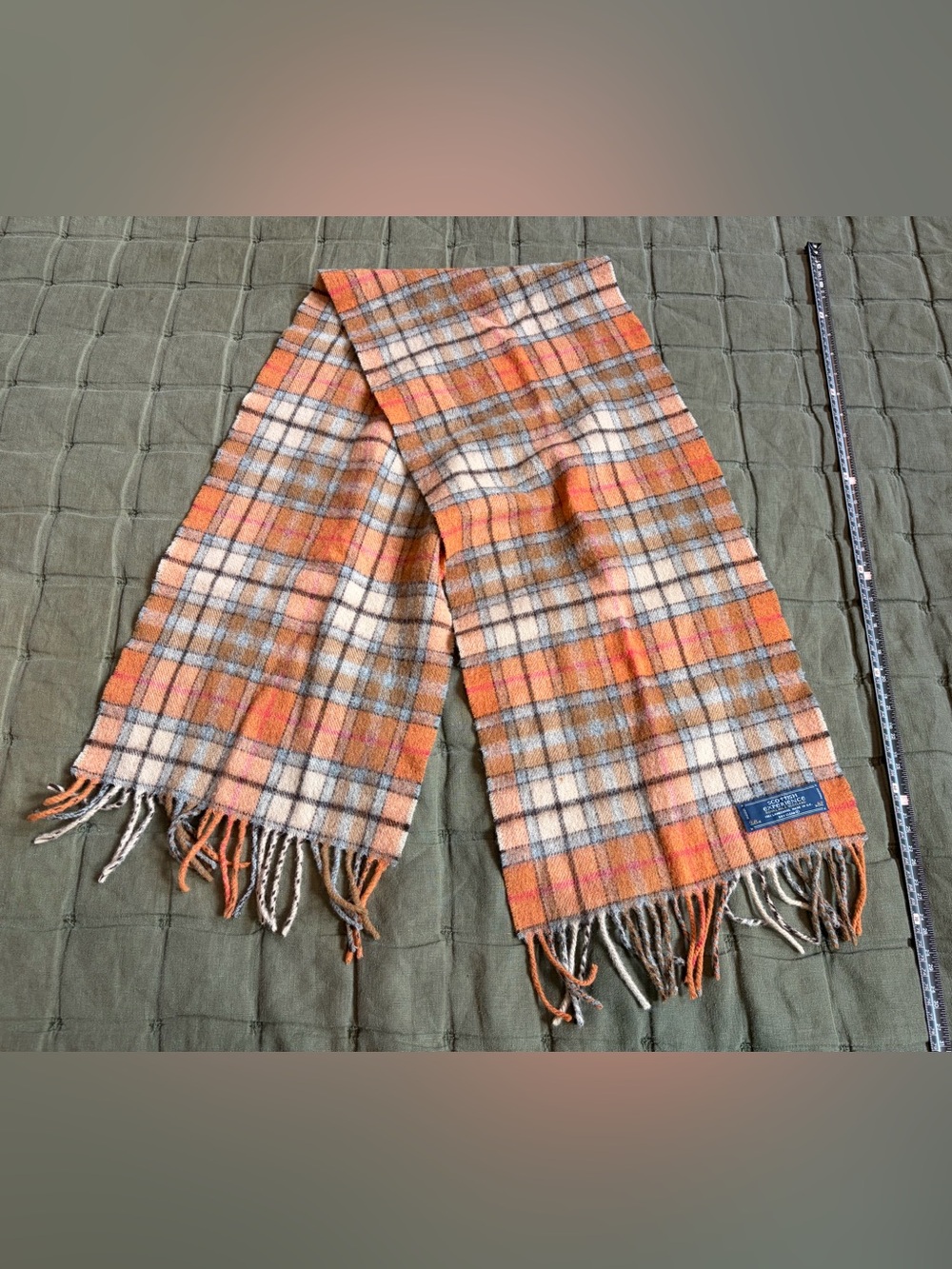 Orange plaid lambswool scarf, EUC, Scotland